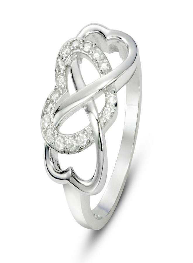 Metal Factory Sz 9 Sterling Silver Cubic Zirconia Infinity & Heart Symbol CZ Wedding Band Ring - Image 1